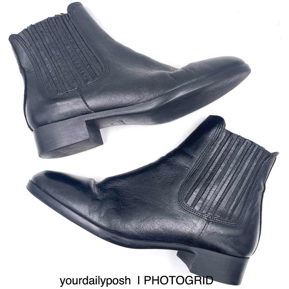 Black leather Zara Basic western Chelsea block heel boots EU size 38